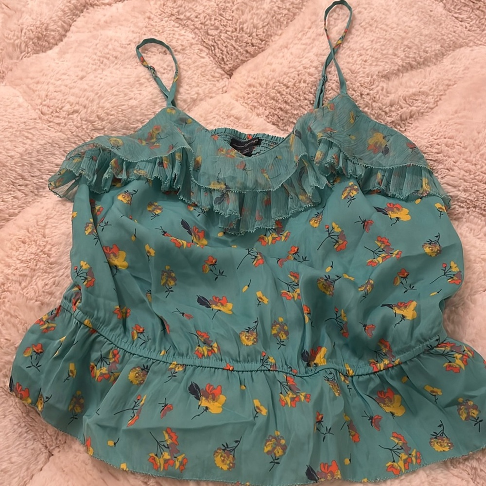 American Eagle teal tank top with floral print